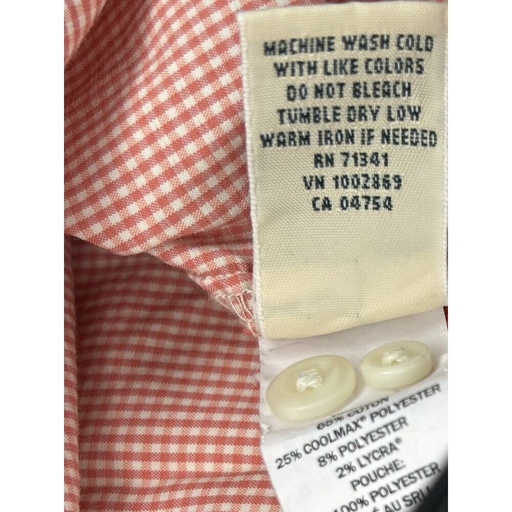 LL Bean Gingham Plaid Shirt Men's L Long Sleeve Orange Lightweight Summer Picnic - Picture 9 of 11